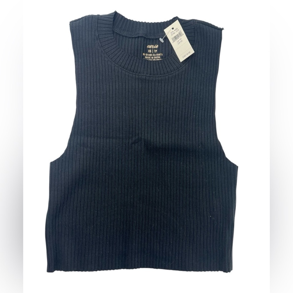 NWT Aerie Black Ribbed Sleeveless Cropped Top XS